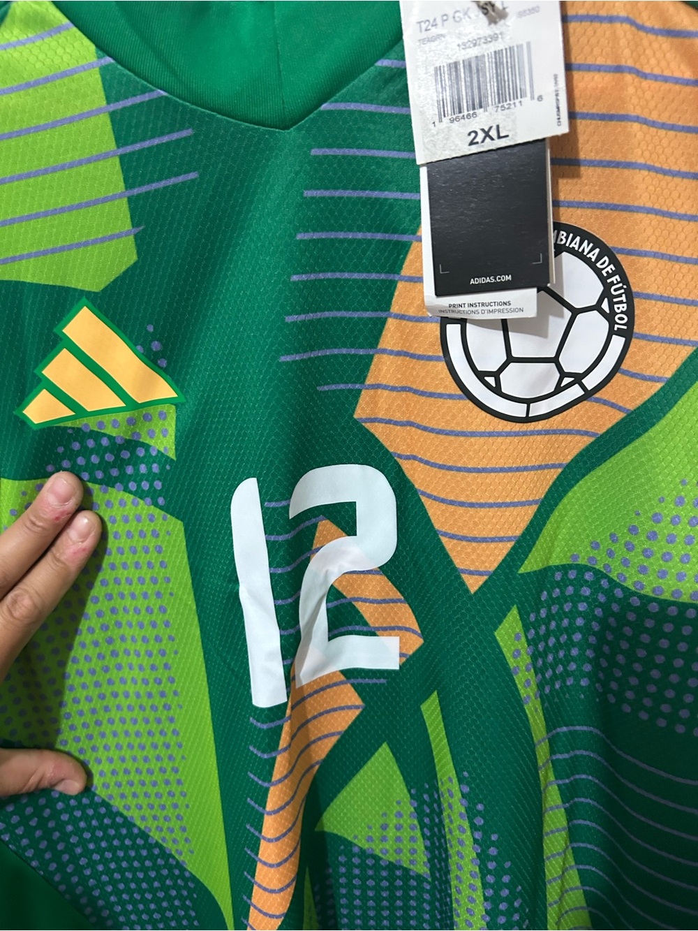 adidas Green and Orange Graphic Soccer Jersey with White Number 12